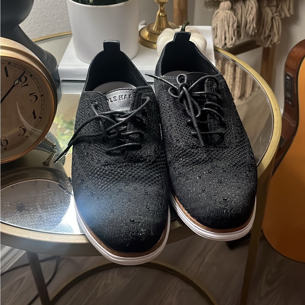 Black Knit Lace-Up Shoes